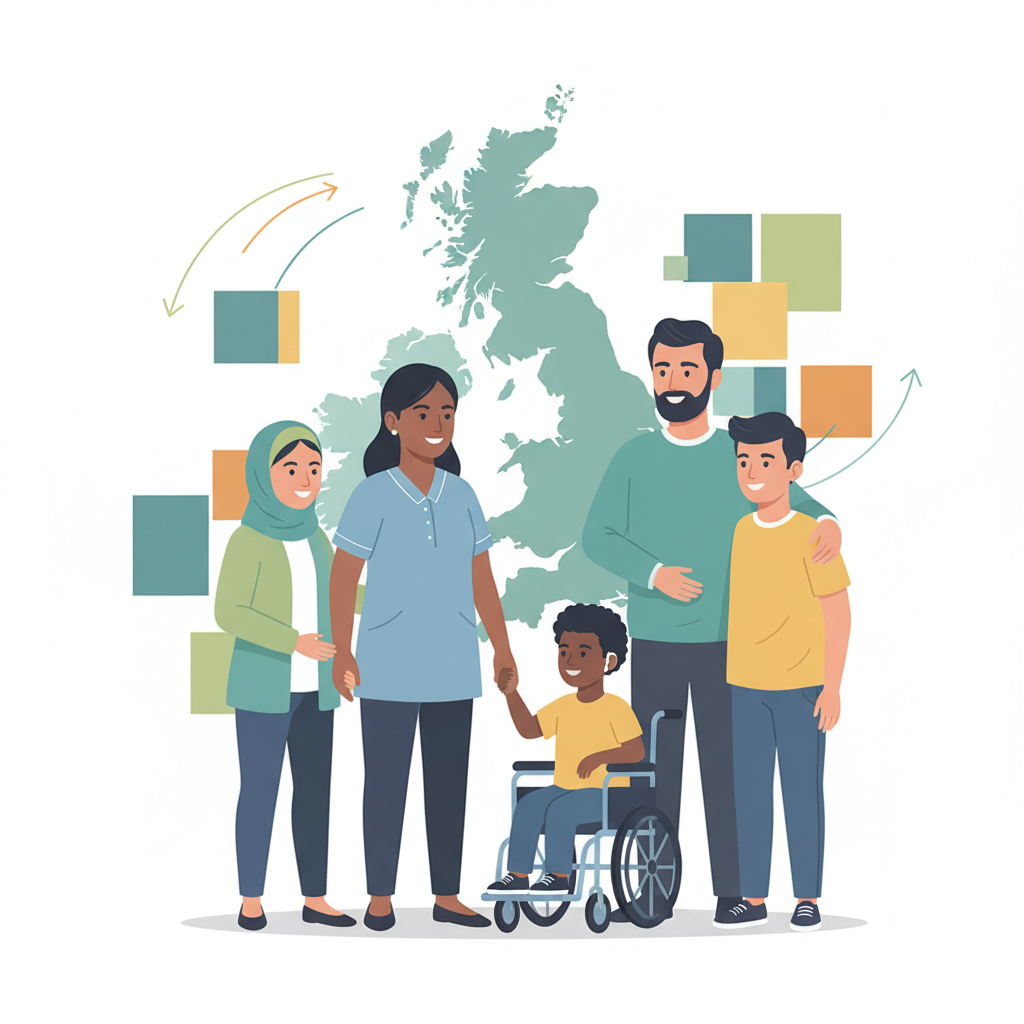 image of family with disabled child